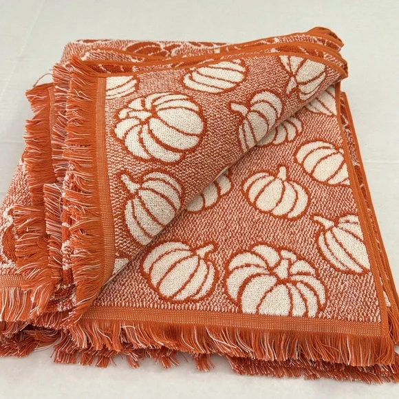 8pc Deborah Connolly Pumpkin Print Bath Towel Set With Fringe - Pump Min…